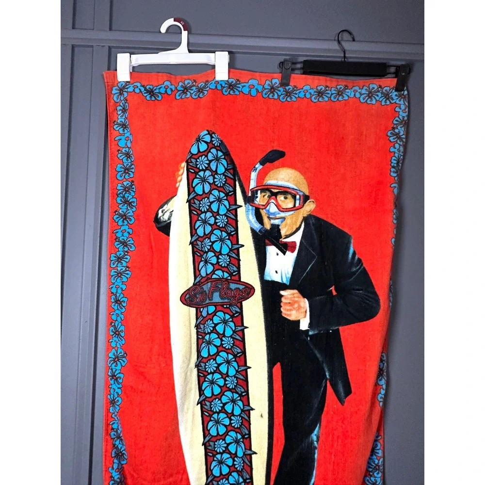 Vintage Six Flags Amusement Park‎ Towel Y2K beach towel Joe Cool surfboard 1991